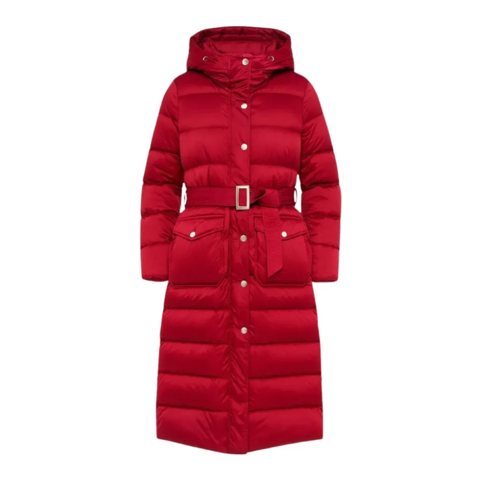 Lange Daunenjacke mit Kapuze