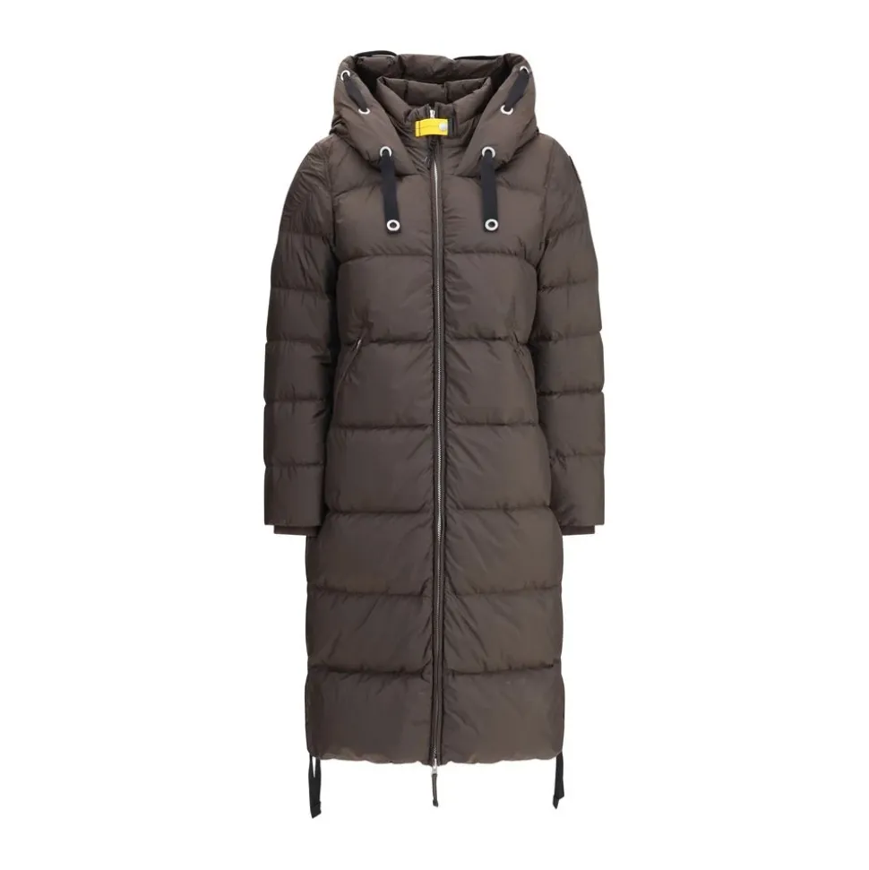 Lange Daunenjacke mit Kapuze