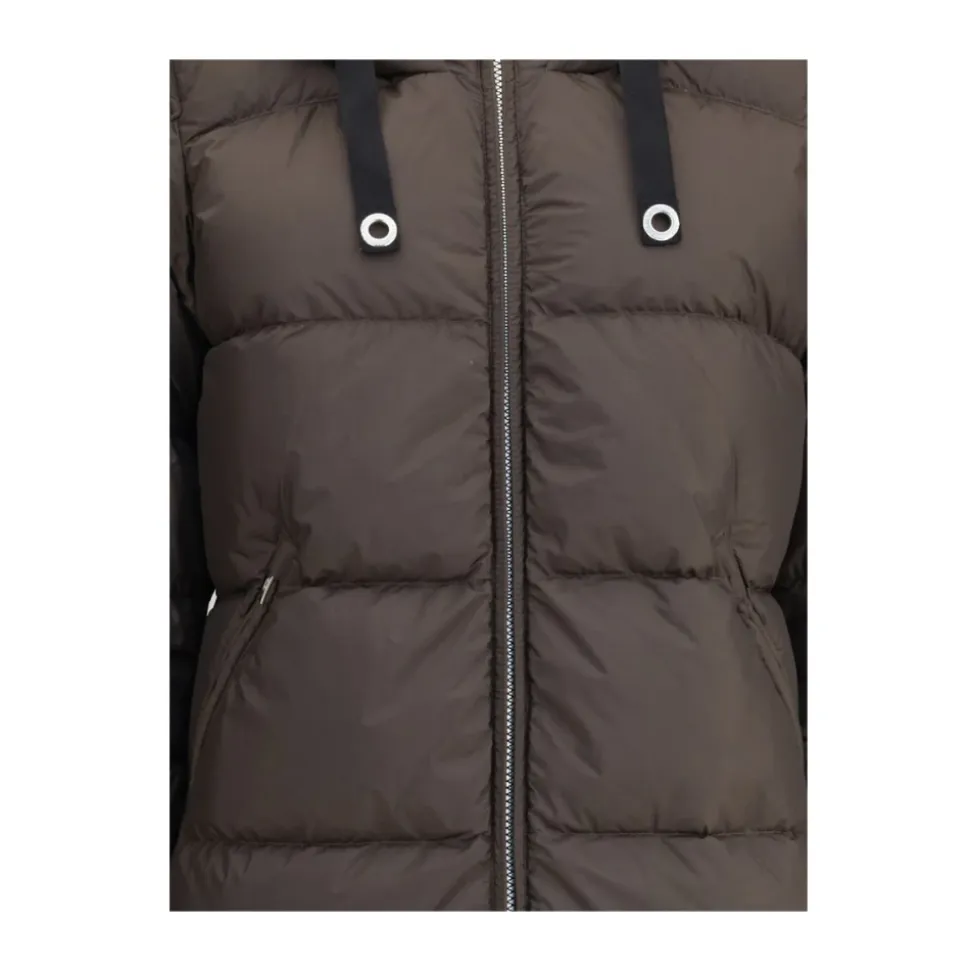 Lange Daunenjacke mit Kapuze