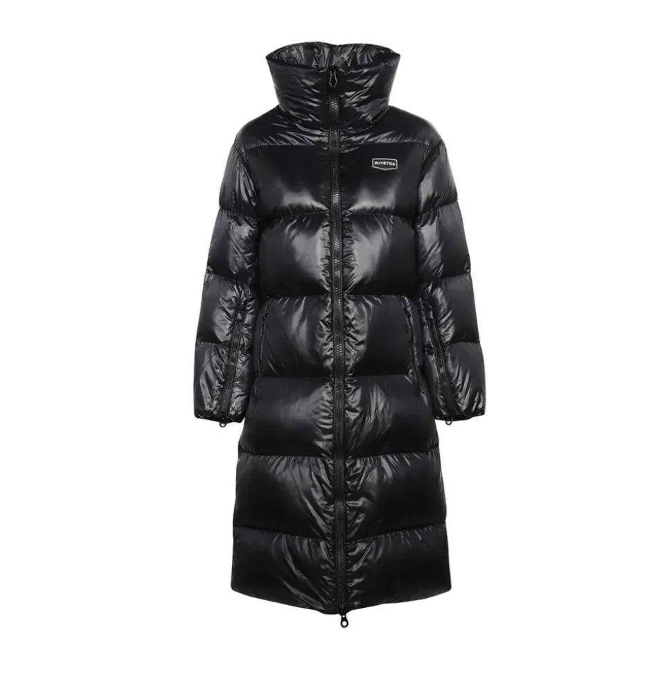Lange Daunenjacke mit Stehkragen