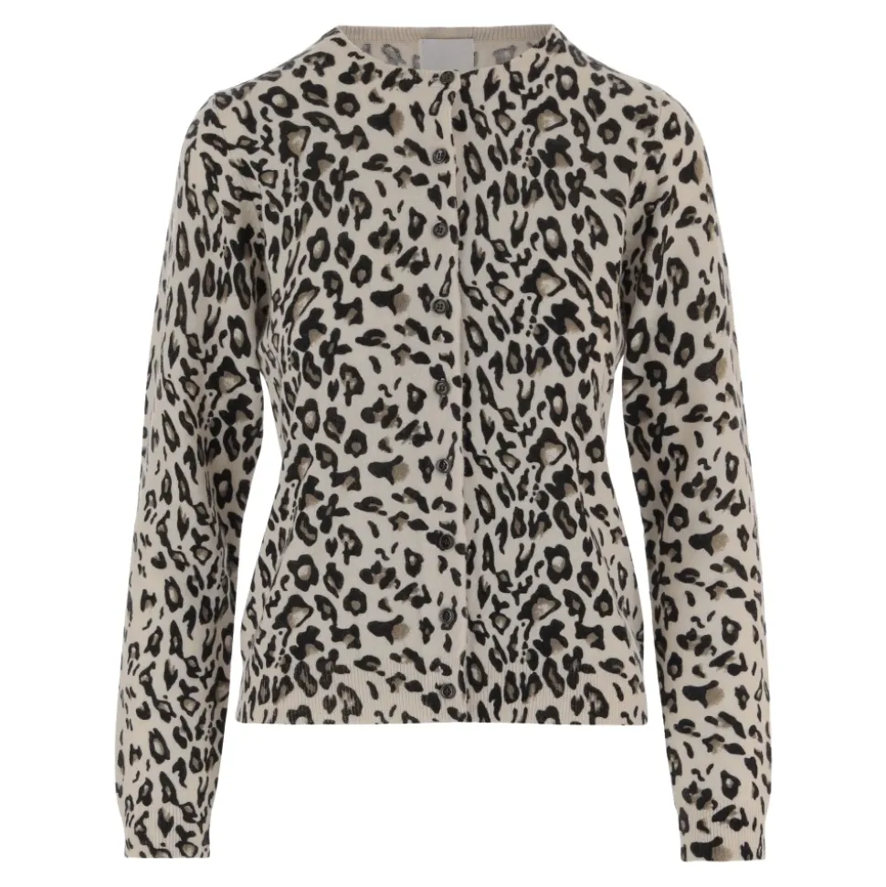 Leopardenmuster Woll-Kaschmir-Strickjacke