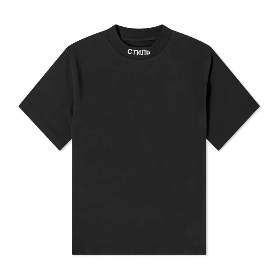 Logo Baumwoll T-Shirt Schwarz Kurzarm