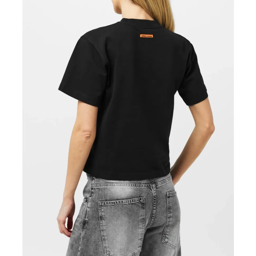Logo Baumwoll T-Shirt Schwarz Kurzarm