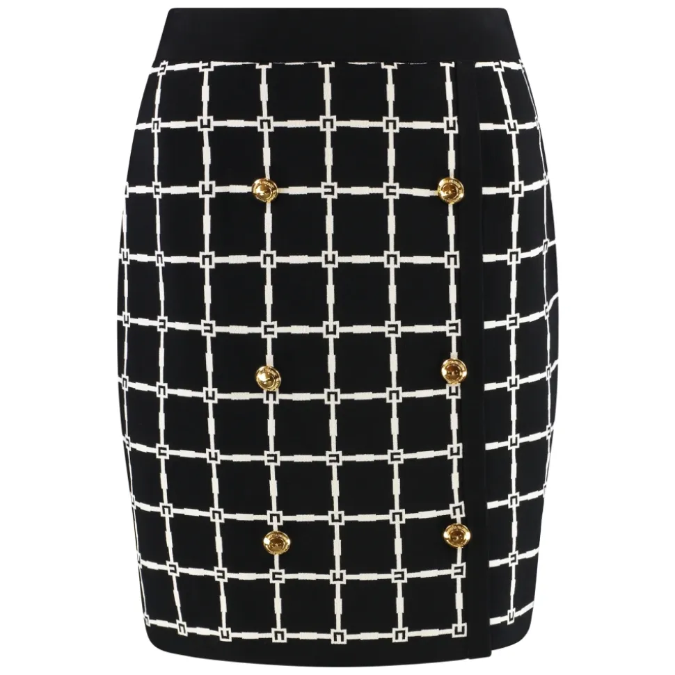 Logo-Jacquard-Minirock mit goldenen Knöpfen