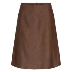 Midi A-Linie Lederrock Dunkles Cognac