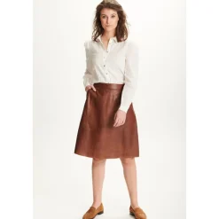 Midi A-Linie Lederrock Dunkles Cognac