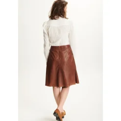 Midi A-Linie Lederrock Dunkles Cognac