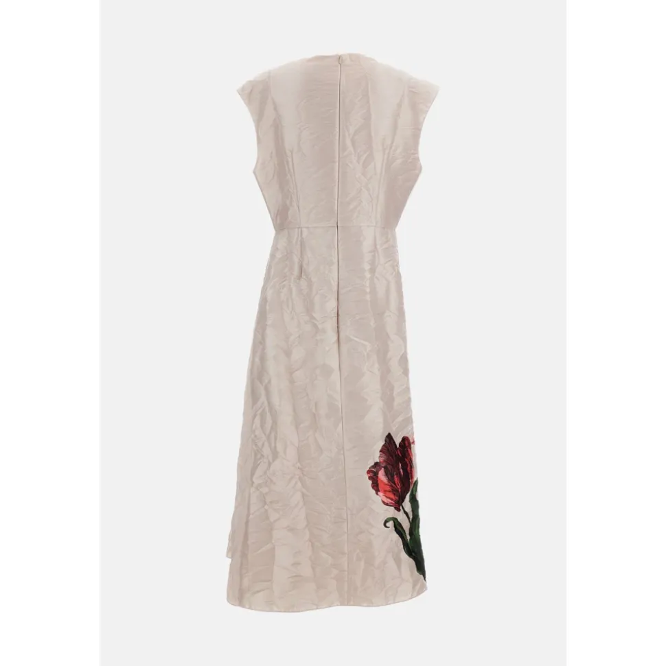 Midikleid mit Blumenmuster aus strukturiertem Satin mit Drapierung