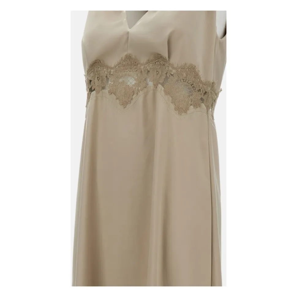 Midikleid mit V-Ausschnitt und Spitzeneinsatz