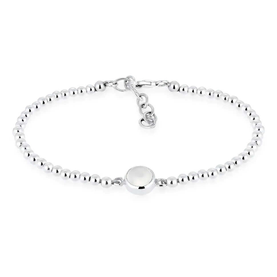 Mondstein Rundperlen Armband 925 Sterling Silber