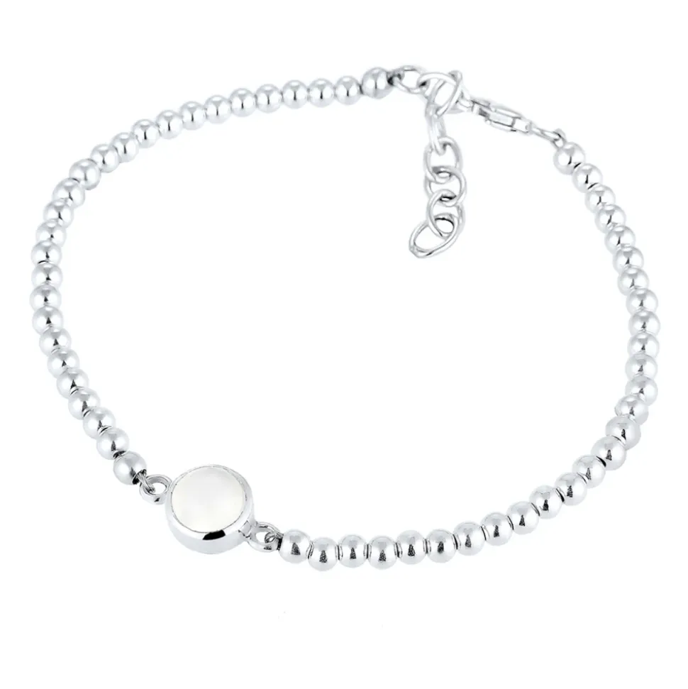 Mondstein Rundperlen Armband 925 Sterling Silber
