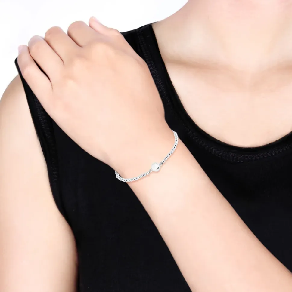 Mondstein Rundperlen Armband 925 Sterling Silber