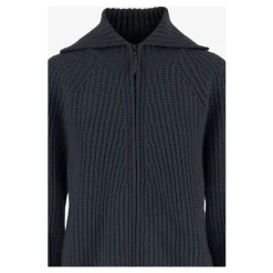 Navy Wolle Kaschmir Reißverschluss Pullover