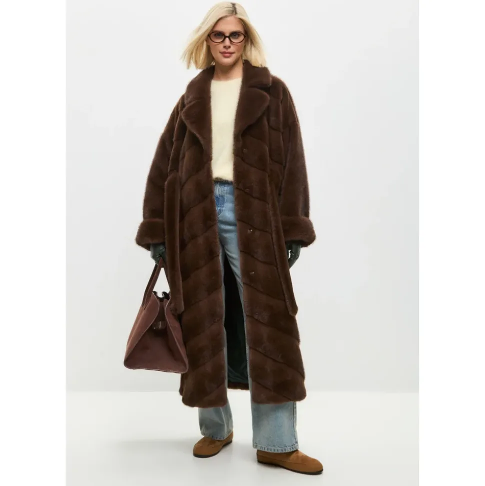 Oversized Faux Fur Mantel - Braun