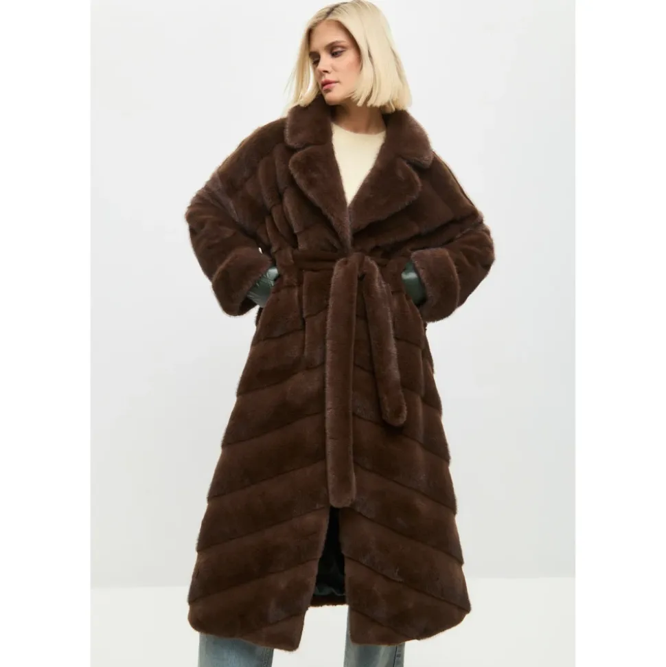 Oversized Faux Fur Mantel - Braun