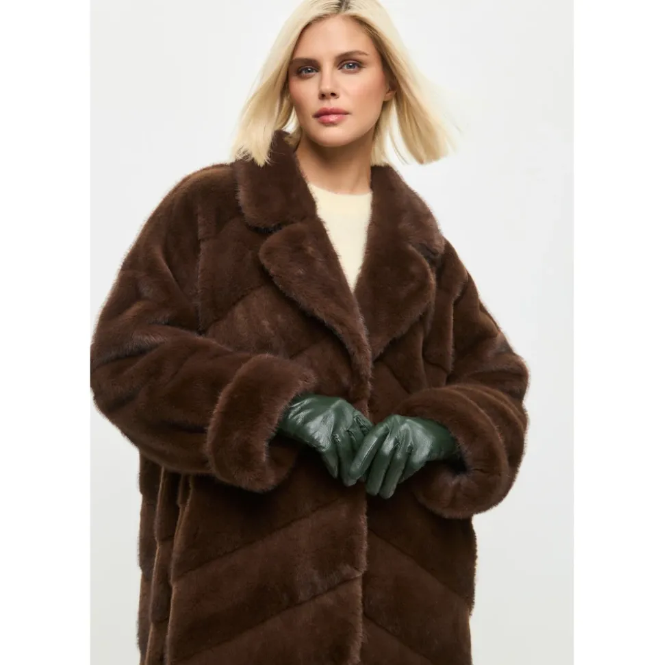 Oversized Faux Fur Mantel - Braun