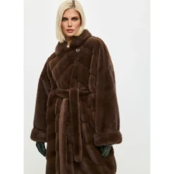 Oversized Faux Fur Mantel - Braun