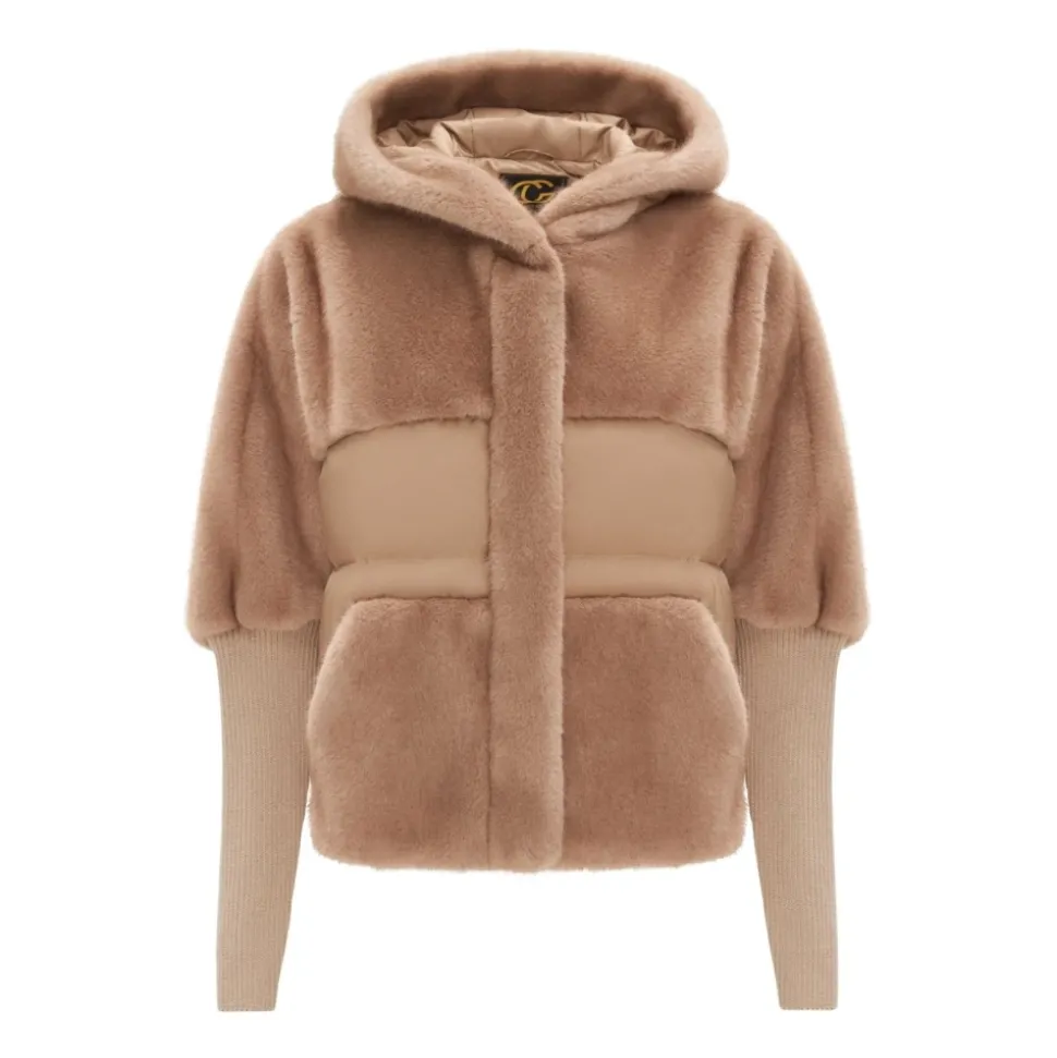 Oversized Kunstfelljacke - Beige