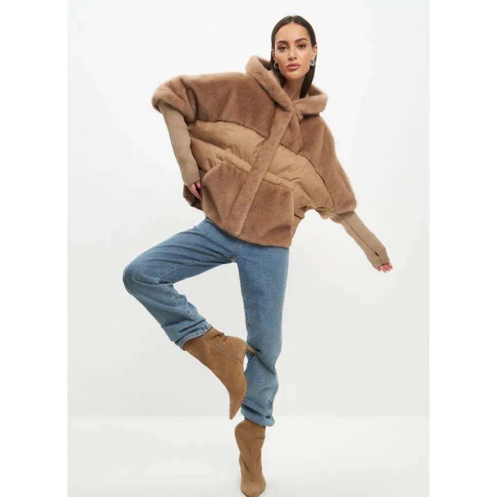 Oversized Kunstfelljacke - Beige