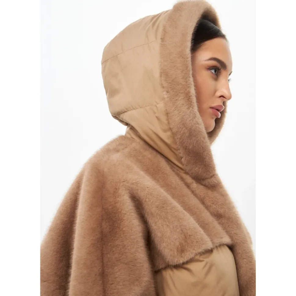 Oversized Kunstfelljacke - Beige