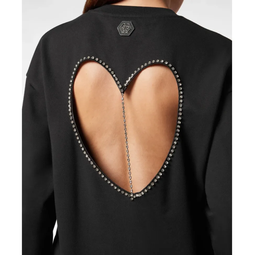 Padded Shoulder Sweatshirt Roundneck Heart