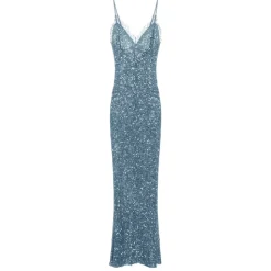 Pailletten Abendkleid mit Spitzenbesatz