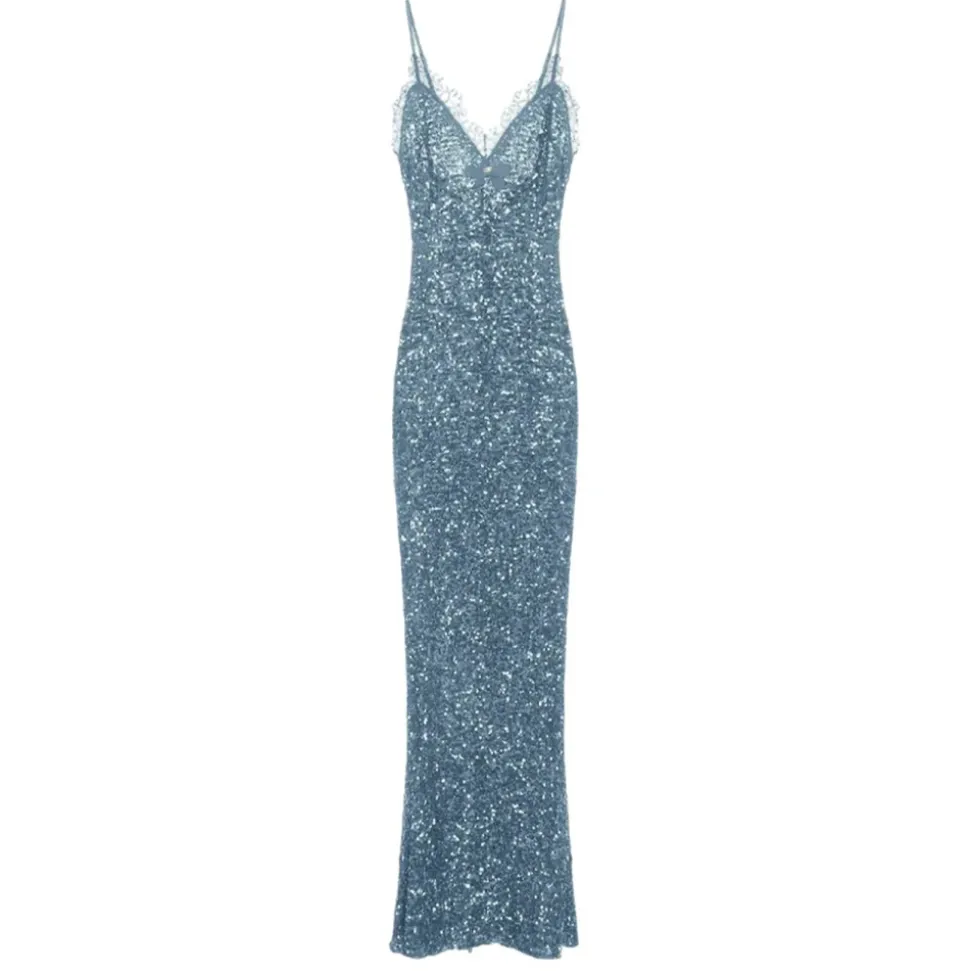 Pailletten Abendkleid mit Spitzenbesatz
