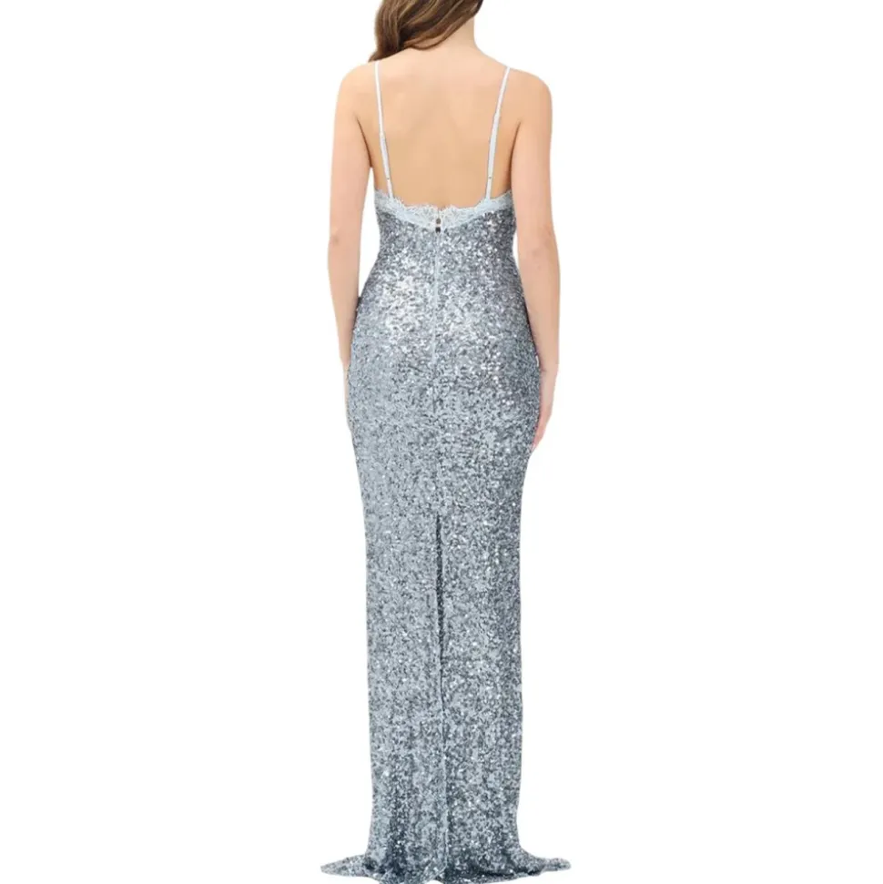 Pailletten Abendkleid mit Spitzenbesatz