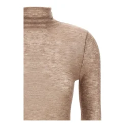 Pailletten Beige Pullover Hoher Kragen Lange Ärmel