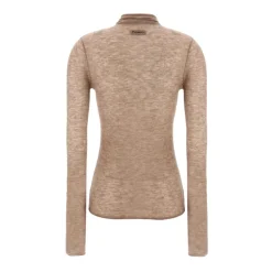 Pailletten Beige Pullover Hoher Kragen Lange Ärmel
