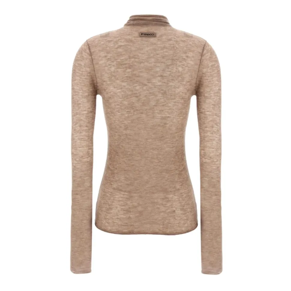 Pailletten Beige Pullover Hoher Kragen Lange Ärmel