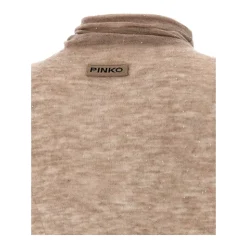 Pailletten Beige Pullover Hoher Kragen Lange Ärmel