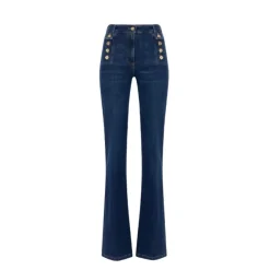 Palazzo Denim Hose mit Goldknöpfen