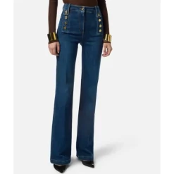 Palazzo Denim Hose mit Goldknöpfen