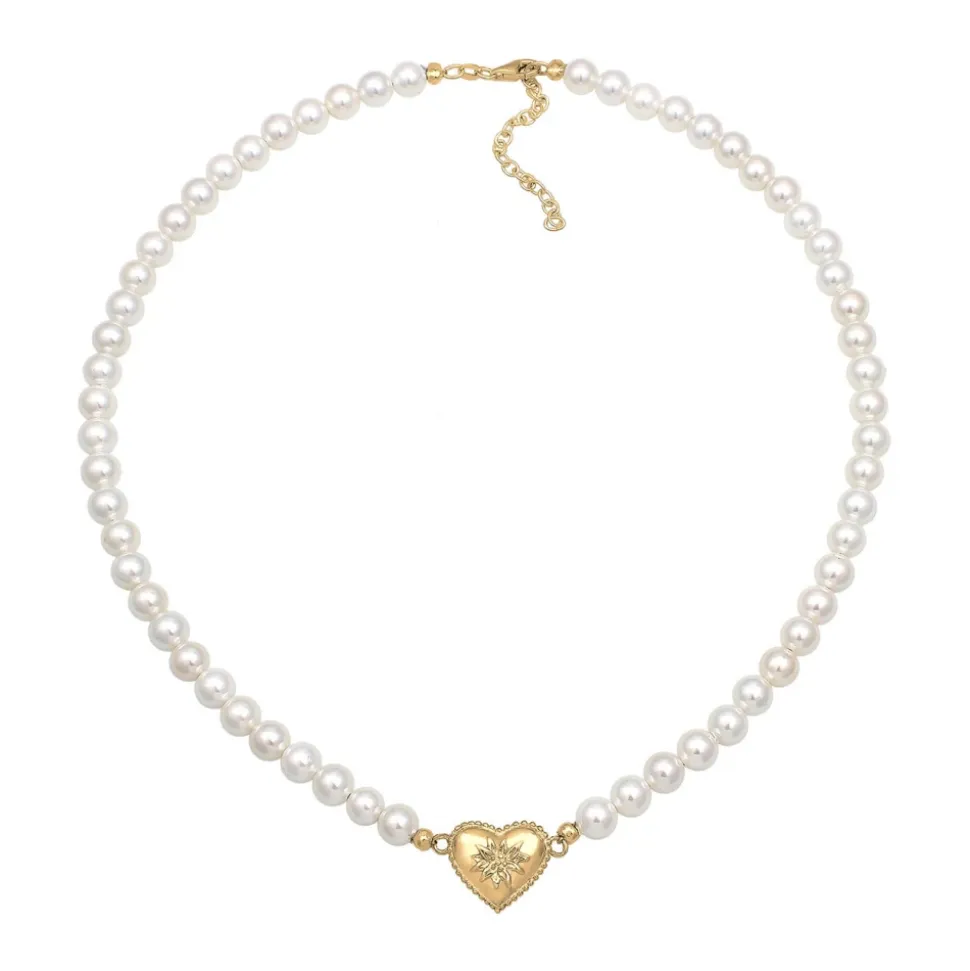 Perlenkette mit Herzanhänger und Edelweiß-Motiv