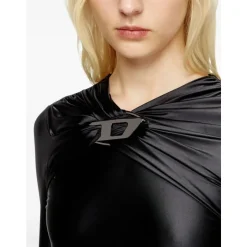 Satin Twist-Neck A-Linien Kleid
