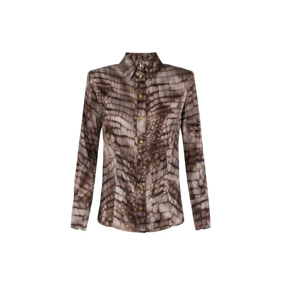 Satinhemd mit Alligator-Print
