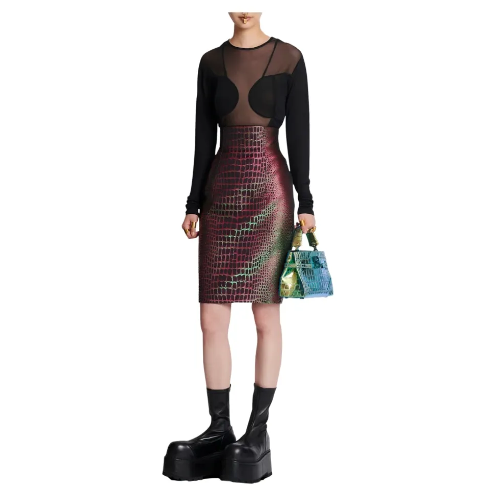 Schillernder Croco-Jacquard-Rock