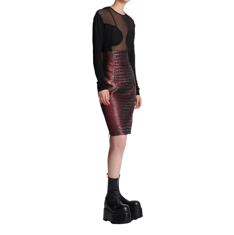 Schillernder Croco-Jacquard-Rock