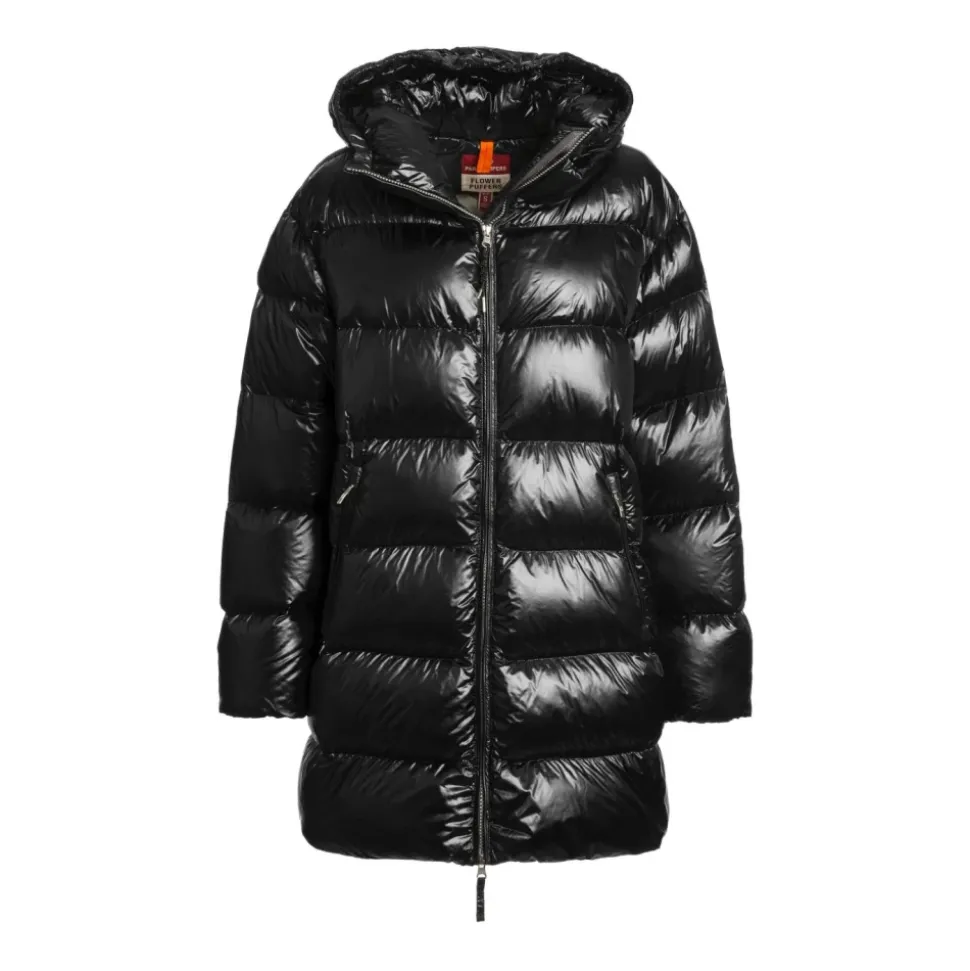 Schwarze Daunenjacke mit Kapuze