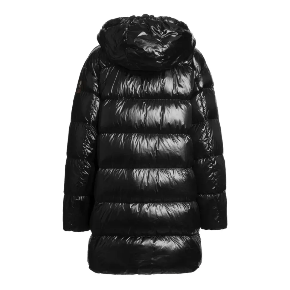 Schwarze Daunenjacke mit Kapuze