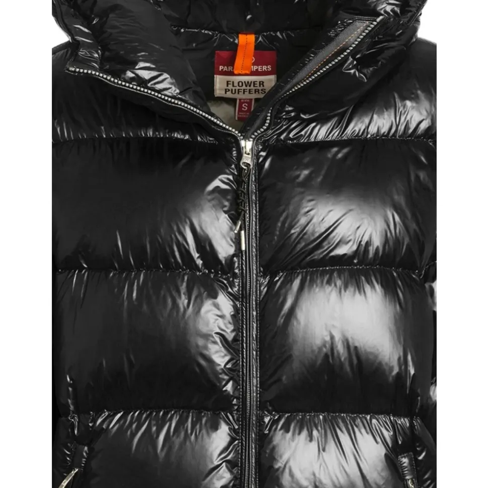 Schwarze Daunenjacke mit Kapuze