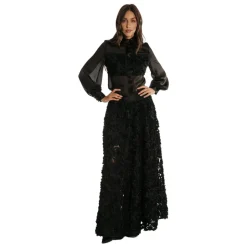 Schwarze Durchsichtige Bluse mit Goldenen Metallknöpfen