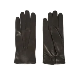 Schwarze Lammleder-Handschuhe mit Strickwolle