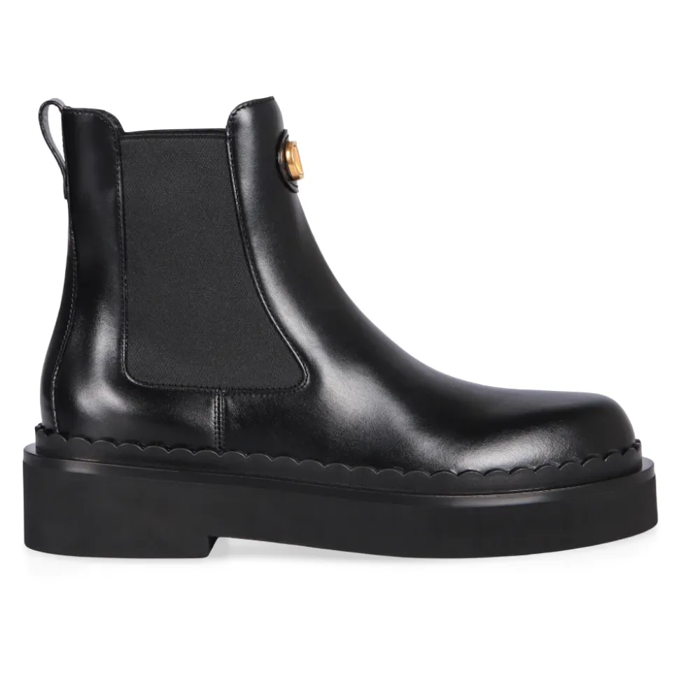 Schwarze Leder Chelsea Boots Elastische Einsätze