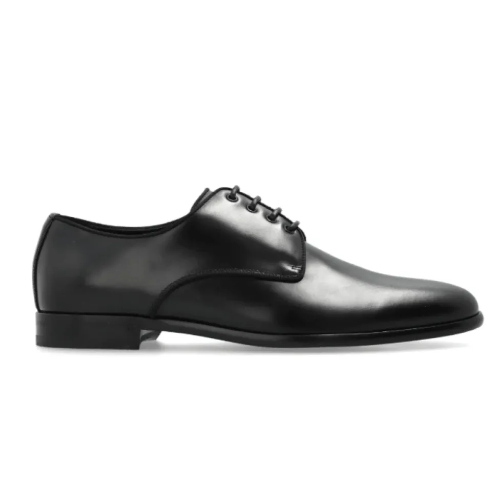 Schwarze Leder Oxford Schuhe Mandel Zehe