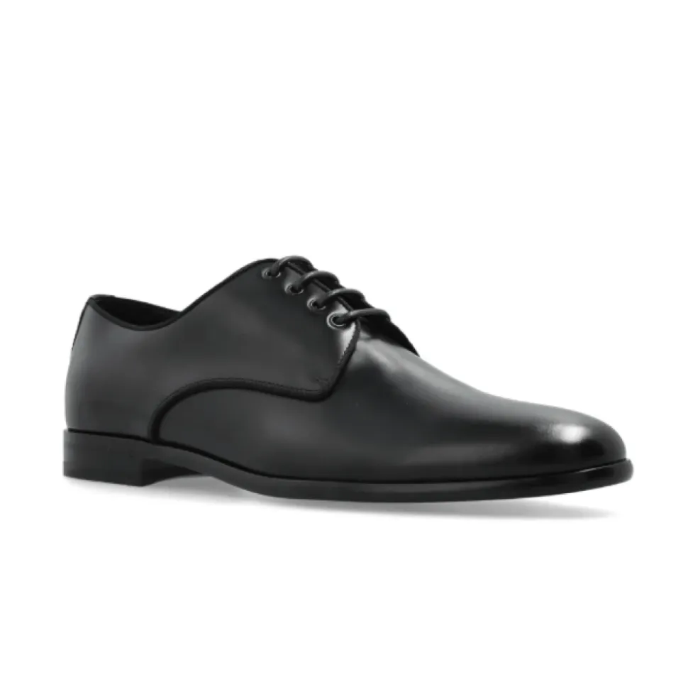 Schwarze Leder Oxford Schuhe Mandel Zehe
