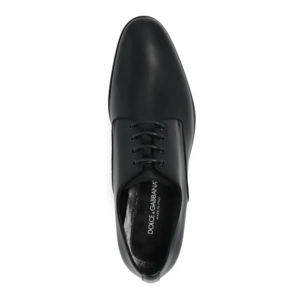 Schwarze Leder Oxford Schuhe Mandel Zehe
