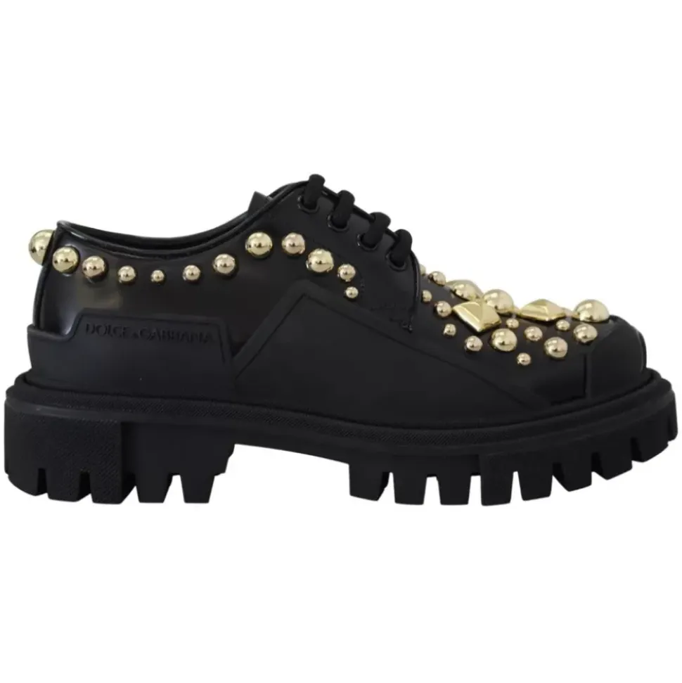 Schwarze Leder Trekking Derby Schuhe