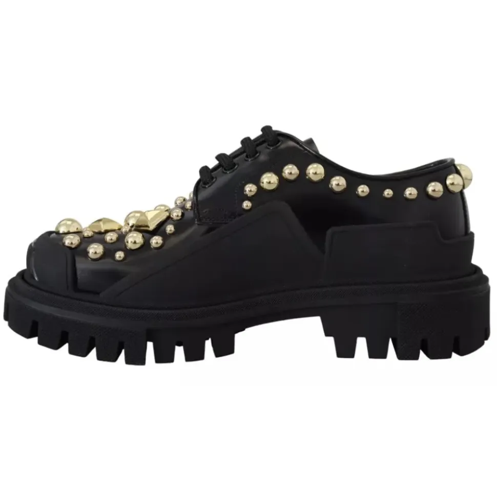 Schwarze Leder Trekking Derby Schuhe